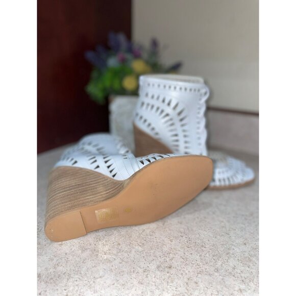 Jeffrey Campbell Rodolfo White Laser-Cut Lace-Up Open Toe Wedge Sandals Size 8 - Picture 4 of 12